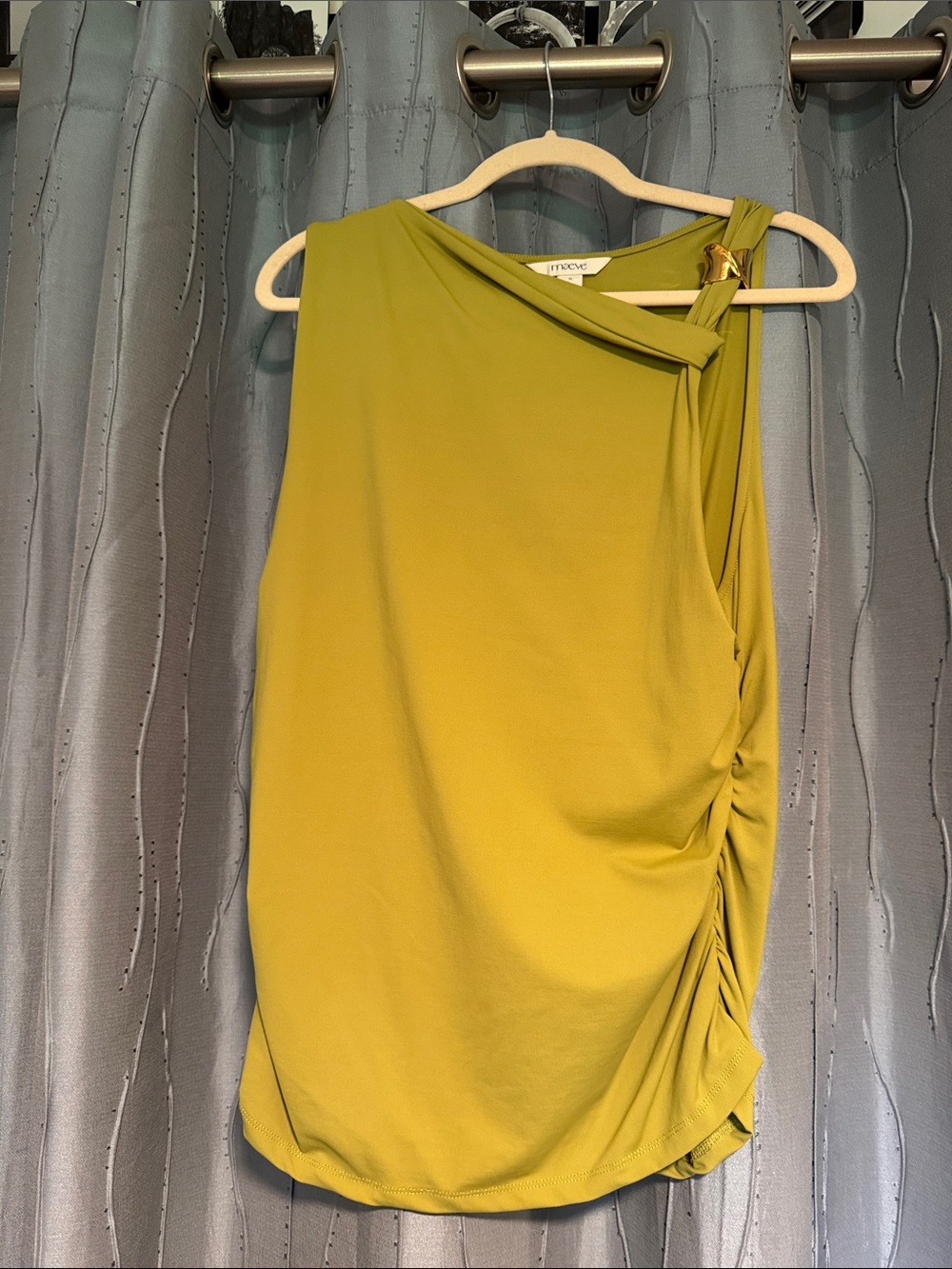 Maeve One-Shoulder side rouched top in yellow-green